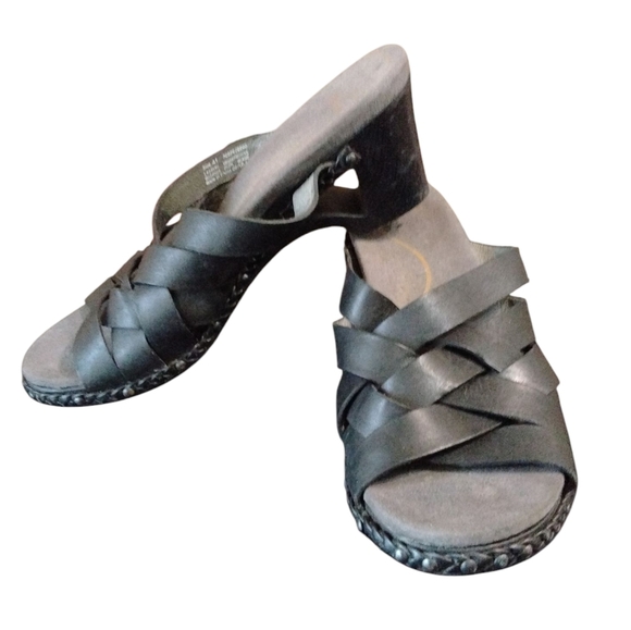 Dansko Black Woven Leather Cut Out Heel Mules Sandals Size 10 - Picture 1 of 8